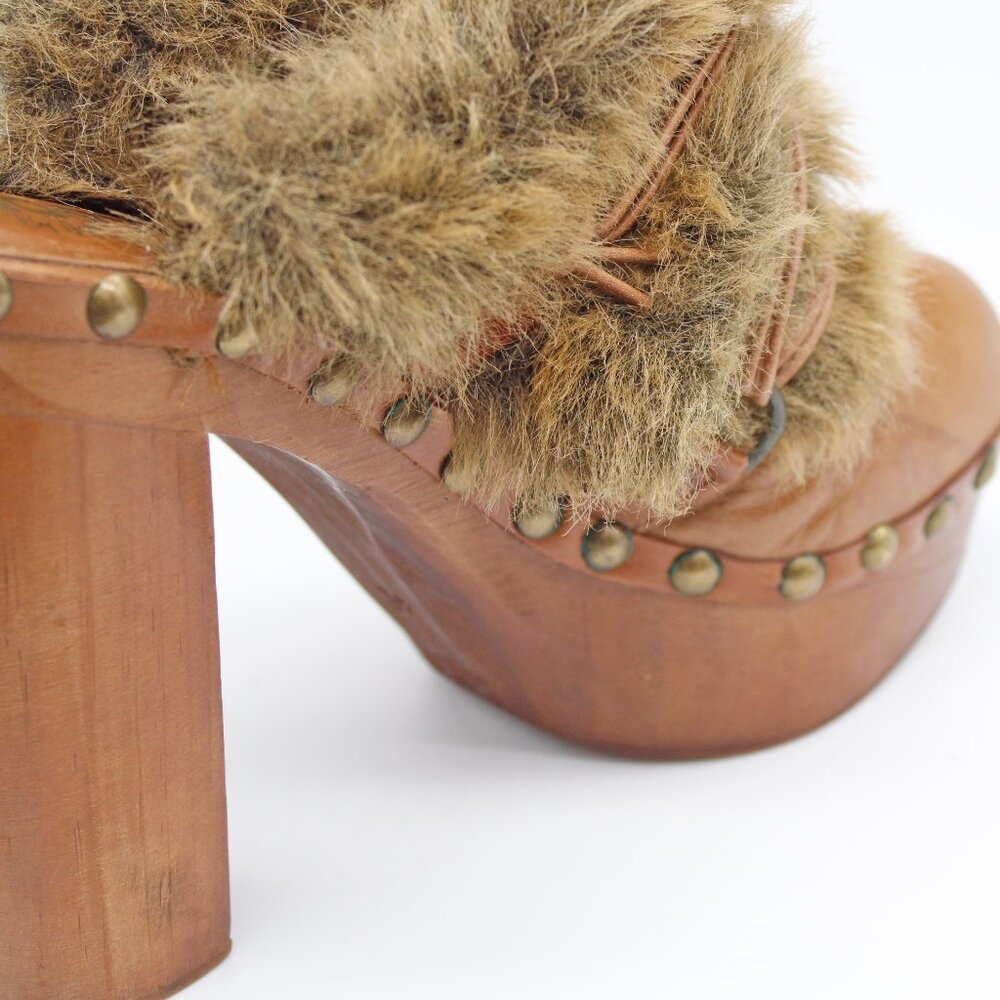 Jeffrey Campbell Woodies Women’s Brown Leather Fur Trim Clog: Size-EU 41/US 10 - Picture 6 of 10